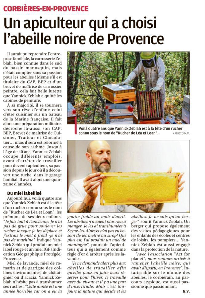 Article de presse sur l'apiculteur Yannick Zeblah